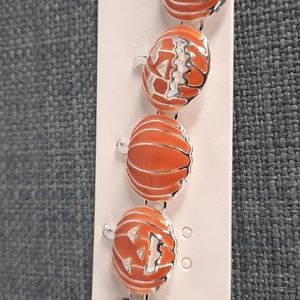 Bracelet Orange Jack O' Lantern Magnetic Silver Orange Fun Halloween NWT